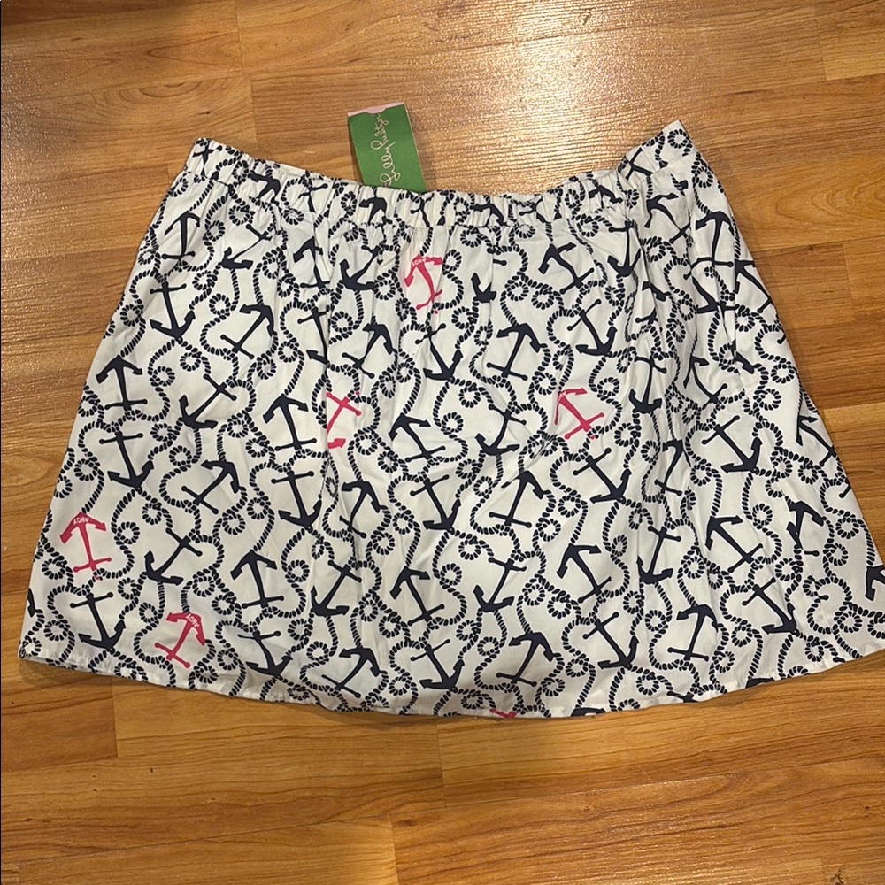 Lilly Pulitzer Navy and Pink Anchor Print Skirt - Picture 5 of 8